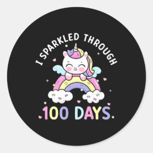 Sparkled Through 100 Days Girls Unicorn 100th Day  Classic Round Sticker