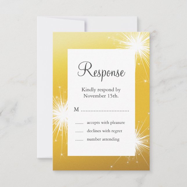 Sparkler Gold Wedding RSVP Card (Front)