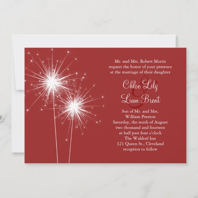 Sparkler in Red Wedding Invitation (Front)