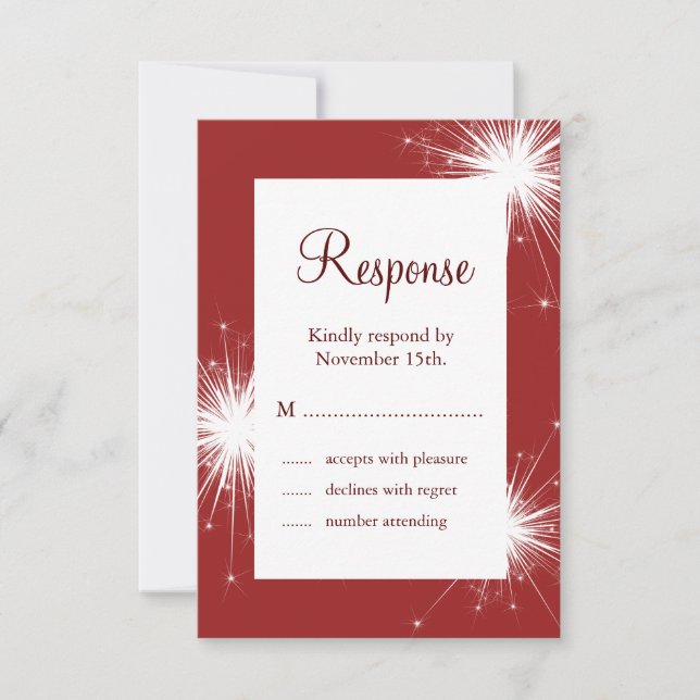 Sparkler in Red Wedding RSVP (Front)