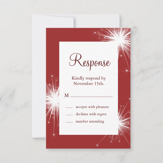 Sparkler in Red Wedding RSVP Card (Front)