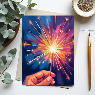 Sparkler New Year Celebration Watercolor Holiday Card