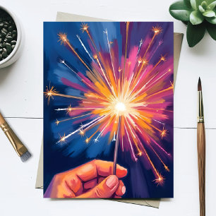 Sparkler New Year Celebration Watercolor Holiday Postcard