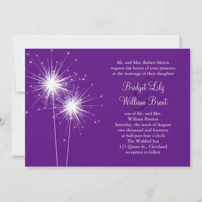 Sparkler Purple Wedding Invitation (Front)