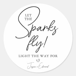 Sparkler Send Off Let The Sparks Fly Black White Classic Round Sticker