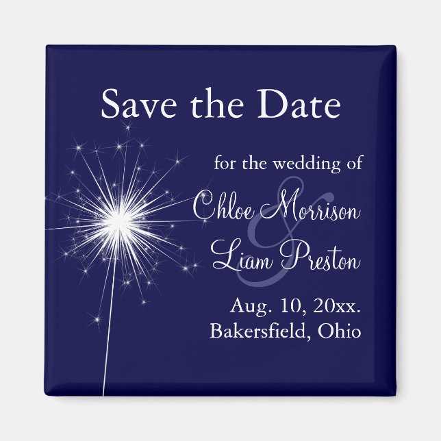 Sparkler Wedding Save the Date in Blue Magnet (Front)