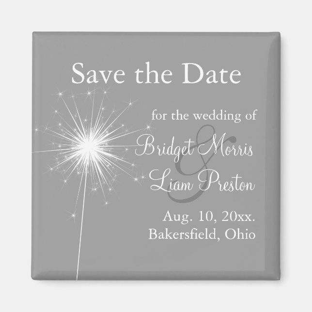 Sparkler Wedding Save the Date Magnet in Grey (Front)