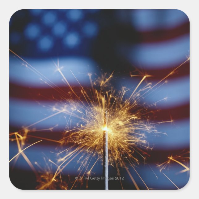 Sparkler with American Flag Square Sticker (Front)