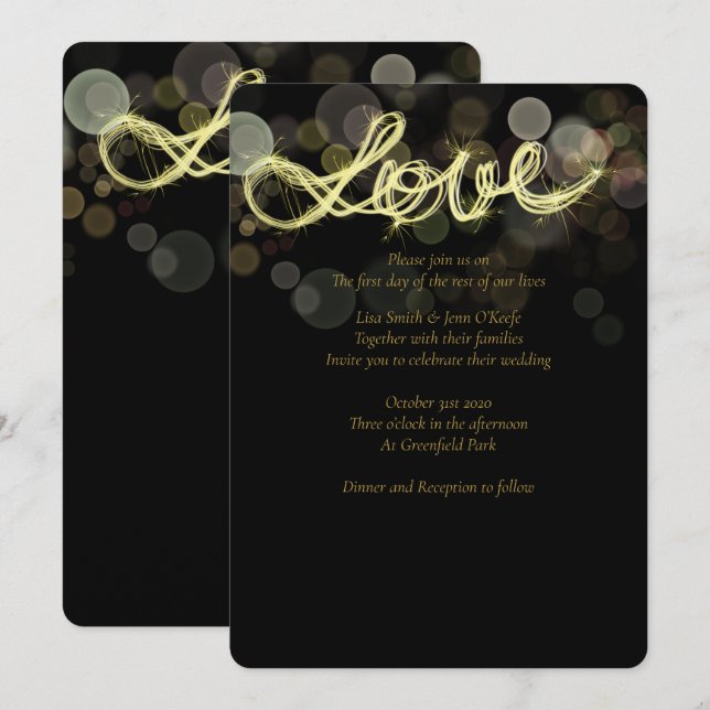 Sparkler Writing Love Wedding Invitations (Front/Back)