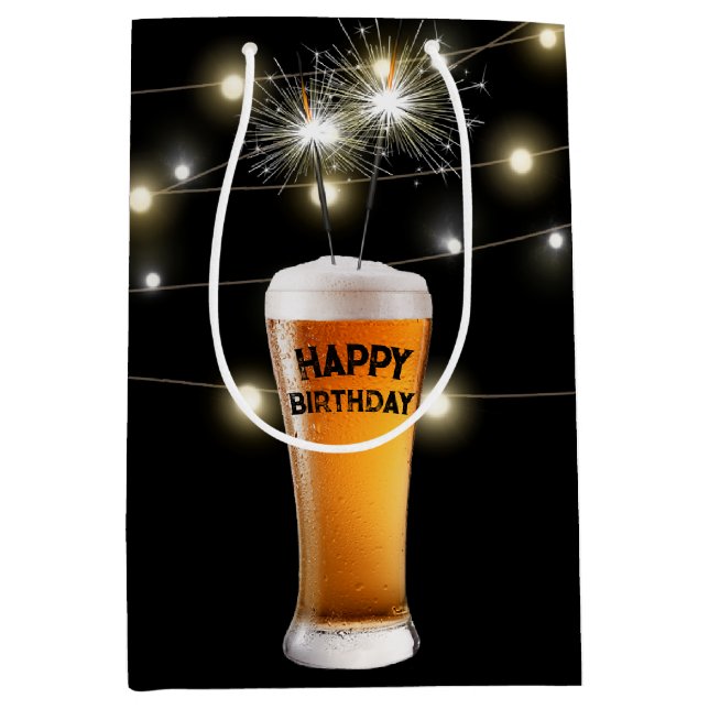 Sparklers In Birthday Beer Glass  Medium Gift Bag (Front)