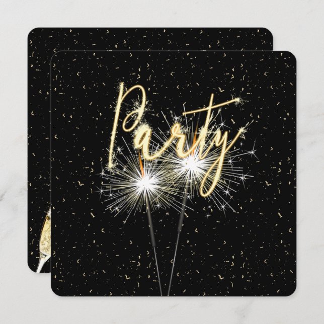 Sparklers on Black Anniversary Party Invitation (Front/Back)