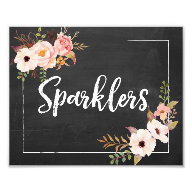 Sparklers Rustic Chalkboard Floral Wedding Sign (Front)