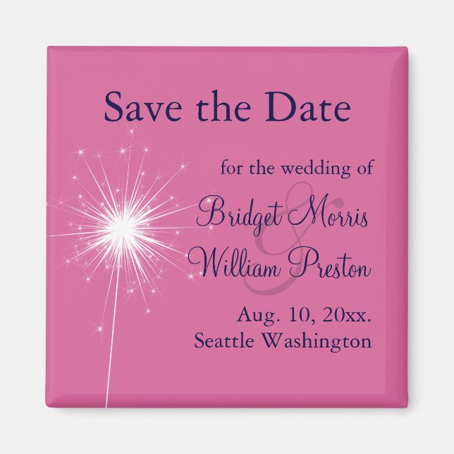 Sparklers Wedding Save the Date Magnet (pink) (Front)