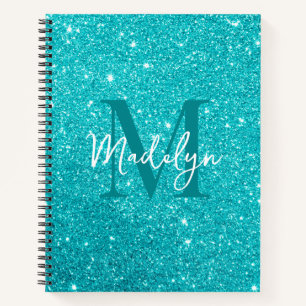  sparkles Blue glitter monogram name girly Notebook