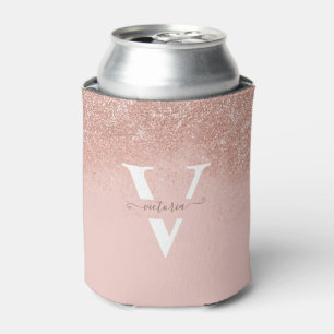 Sparkles Blush Pink Glitter Monogram Girly Custom Can Cooler