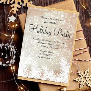 Sparkles bokeh winter pine trees corporate holiday invitation