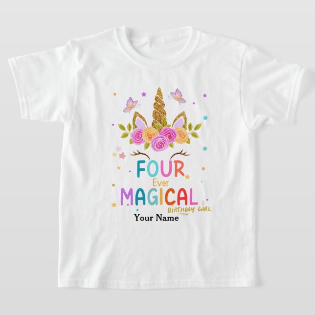 Sparkles Four Ever Magical Unicorn 4th Birthday  T-Shirt (Laydown)