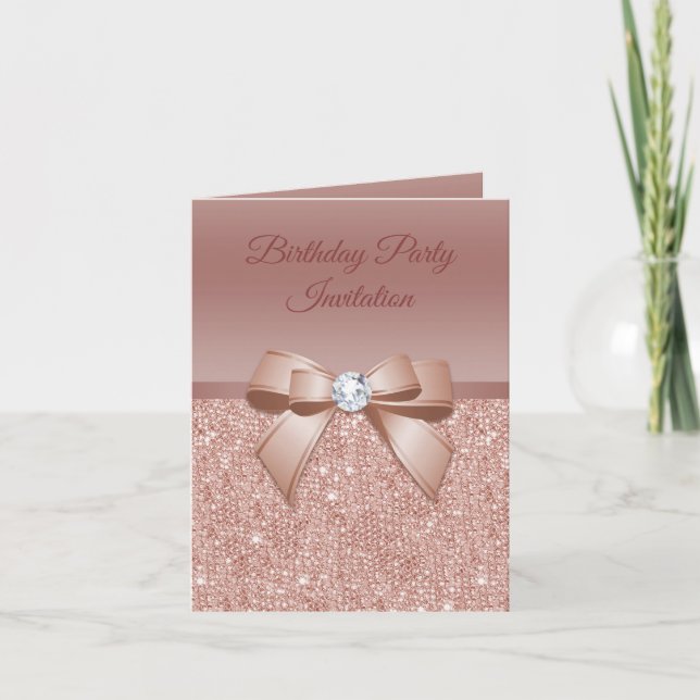 Sparkles & Glamour, Rose Gold Birthday Party Invitation (Front)