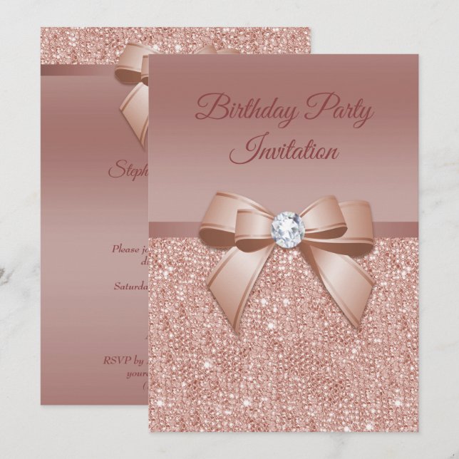 Sparkles & Glamour, Rose Gold Birthday Party Invitation (Front/Back)
