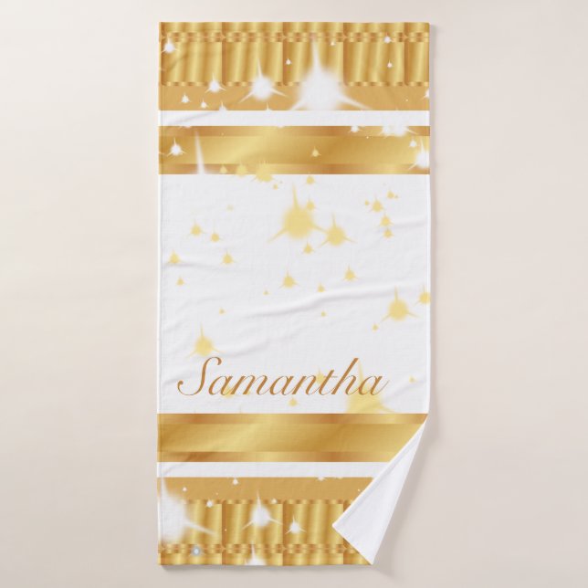 Sparkles Gold And White Script Name Bath Towel Set (Bath Towel)