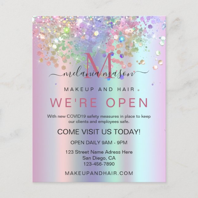 Sparkles Holographic Glitter Elegant Promotional Flyer (Front)