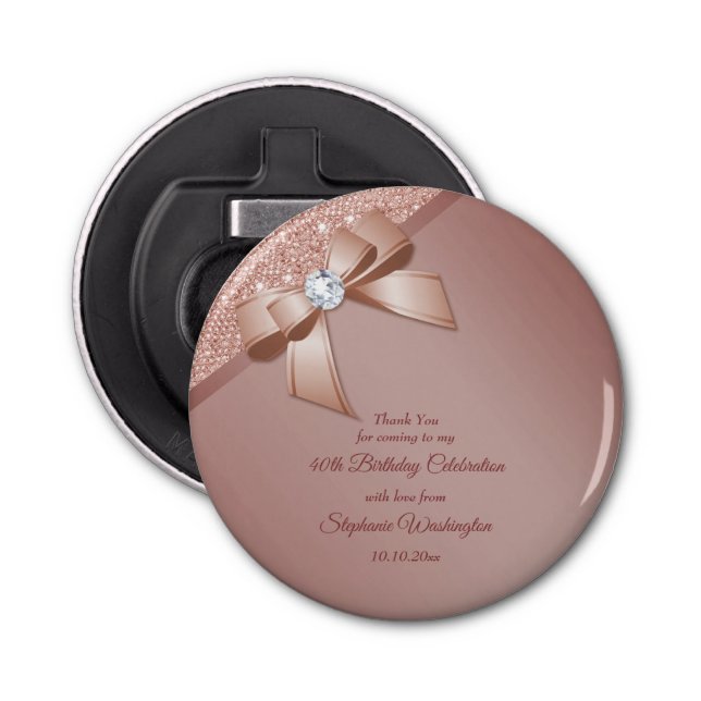 Sparkles & Rose Gold Glamour Birthday Party Bottle Opener (Front)
