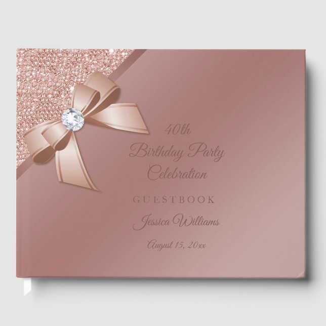 Sparkles & Rose Gold Glamour Birthday Party Guest Book (Front)