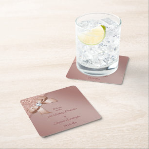 Sparkles & Rose Gold Glamour Birthday Party Square Paper Coaster