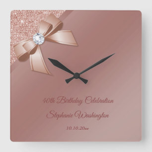 Sparkles & Rose Gold Glamour Birthday Party Square Wall Clock