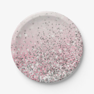 Sparkles silver and pink girly party paper plate