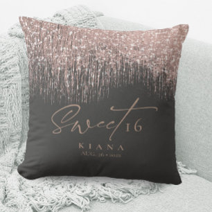 Sparkles Sweet Sixteen Rose Gold/Blk ID912 Cushion