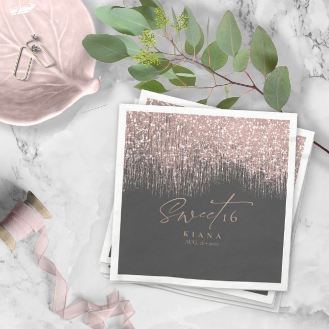 Sparkles Sweet Sixteen Rose Gold/Blk ID912 Napkin (Creator Uploaded)