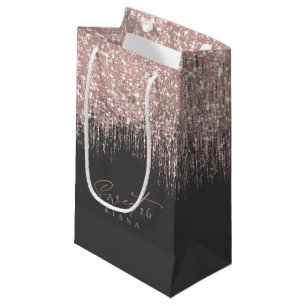 Sparkles Sweet Sixteen Rose Gold/Blk ID912 Small Gift Bag