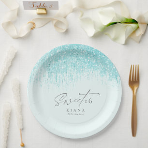 Sparkles Sweet Sixteen Teal ID912 Paper Plate