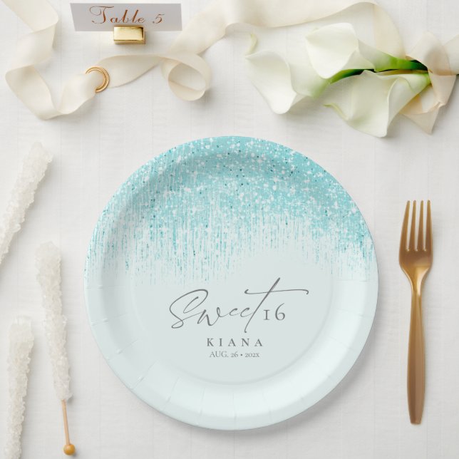 Sparkles Sweet Sixteen Teal ID912 Paper Plate (Wedding)