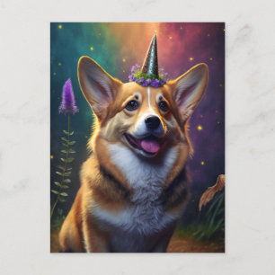 Sparkles the Unicorn Corgi - Rainbow Postcard