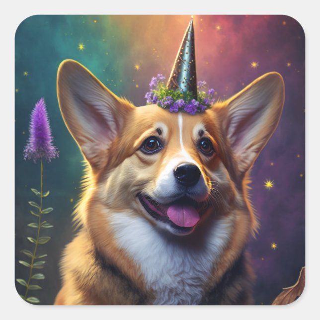 Sparkles the Unicorn Corgi - Rainbow Sticker (Front)