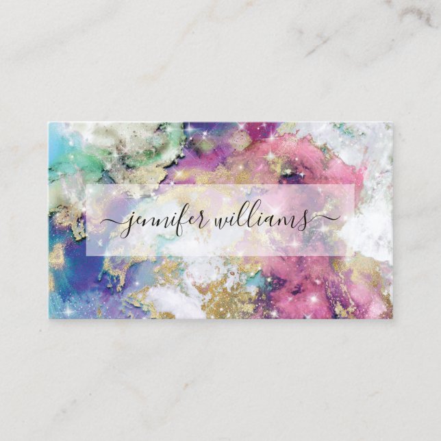 Sparkles Watercolor Gold Foil Makeup Artist Business Card (Front)