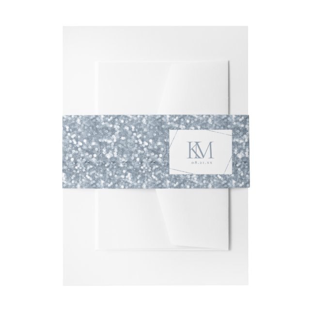 Sparkles Wedding Dusty Blue ID889 Invitation Belly Band (Front Example)