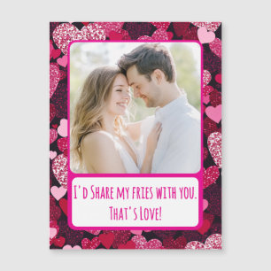 Sparkley Pink Hearts Share My Fries Magnetic Card