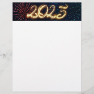 Sparkling 2025 Happy New Year Fireworks Custom Letterhead
