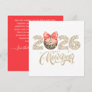 Sparkling 2026 New Year’s Card with Disco Ball Bow