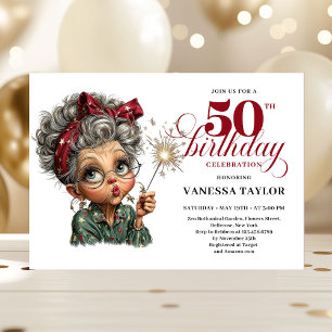 Sparkling 50th party funny woman quirky invite
