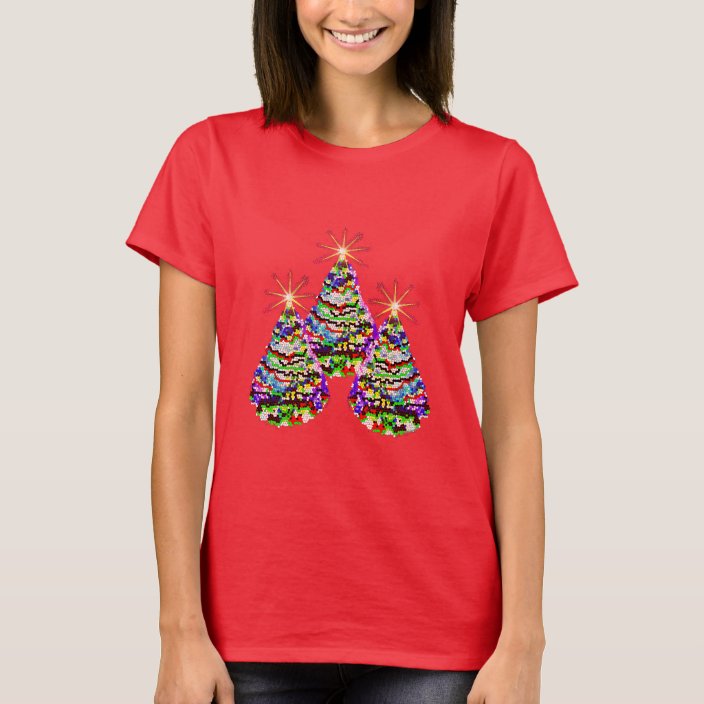 Sparkling Abstract Christmas Trees Design on Red T-Shirt | Zazzle.com.au