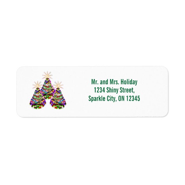 Sparkling Abstract Christmas Trees Design Return Address Label (Front)