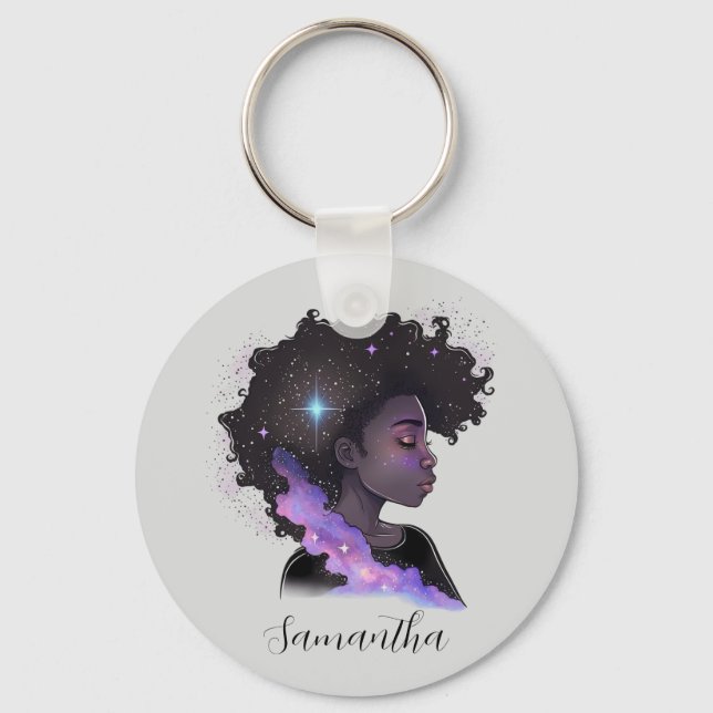 Sparkling Afro Woman Key Ring (Front)