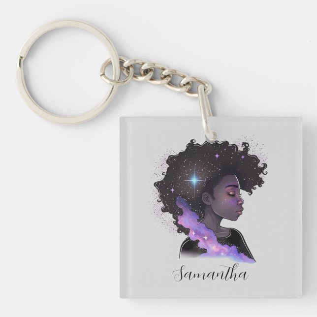 Sparkling Afro Woman Key Ring (Front)