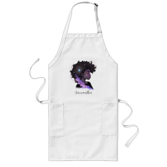 Sparkling Afro Woman Long Apron (Front)