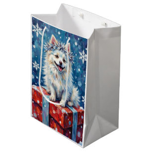Sparkling American Eskimo Dog Festive Gift Cushion Medium Gift Bag