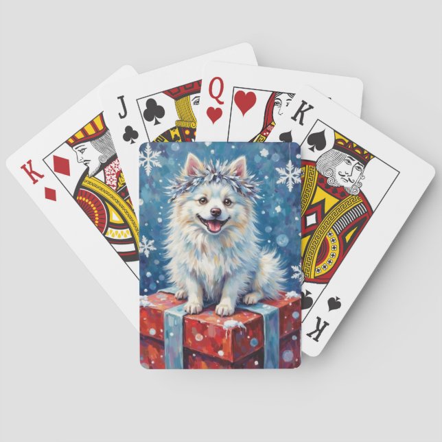Sparkling American Eskimo Dog Festive Gift Cushion Playing Cards (Back)